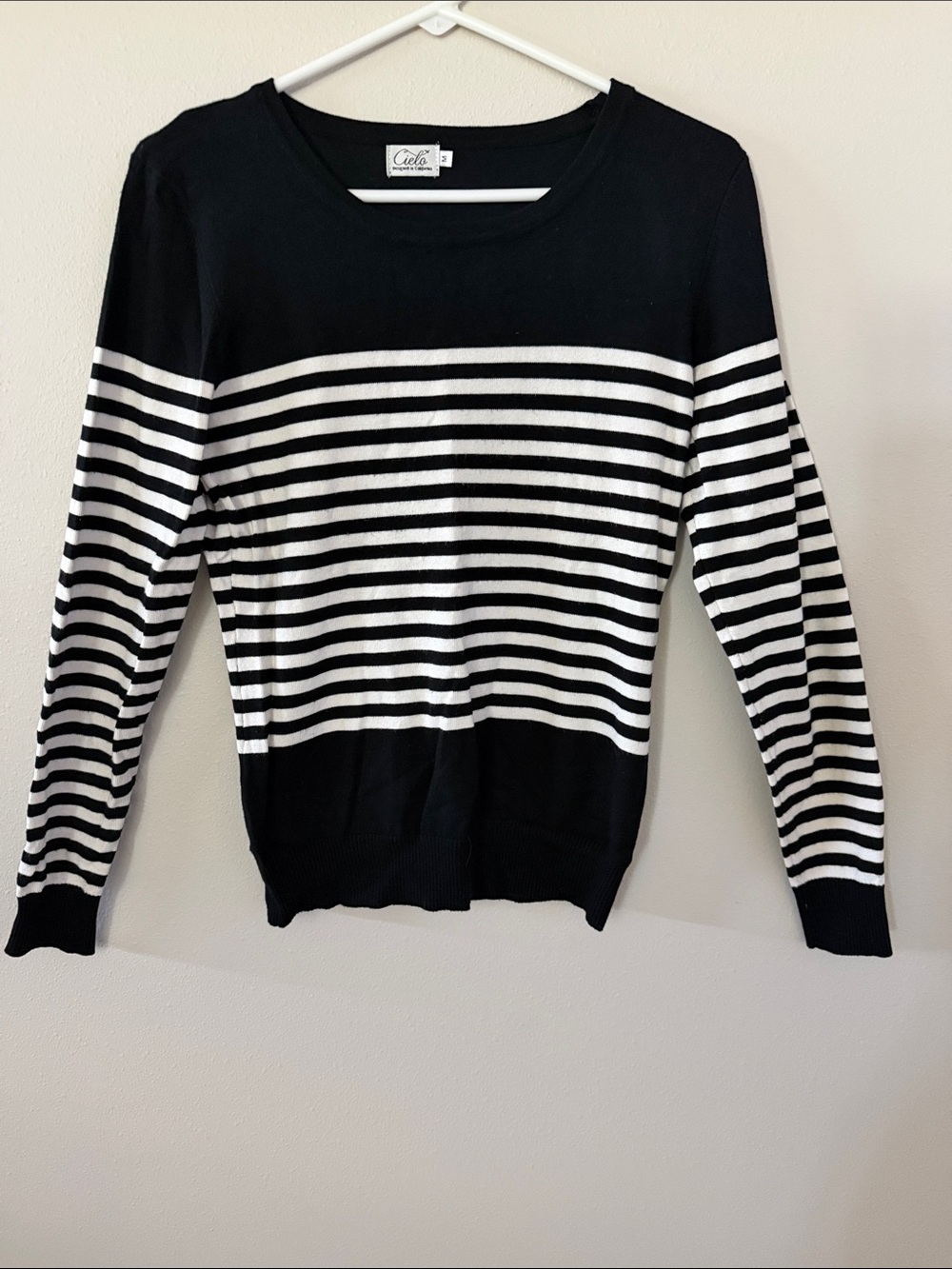 Cato Black and White Striped Scoopneck Sweater